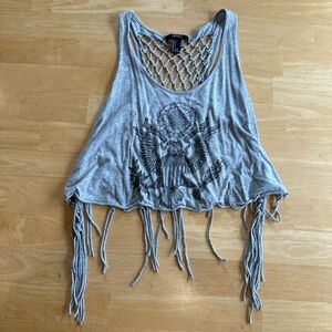 Forever 21 Grey Fringe Crop top tank top large